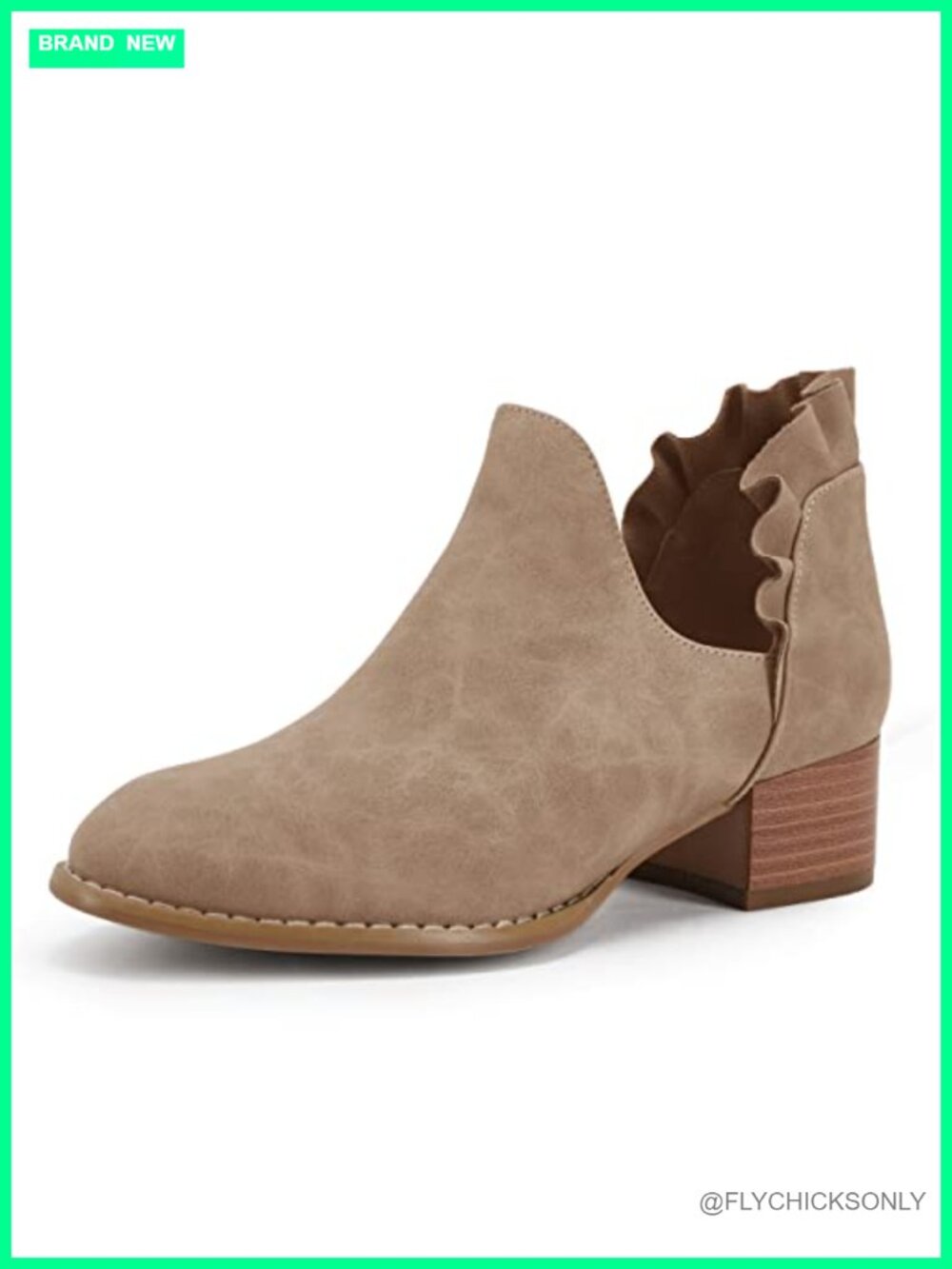 Faux Leather Ruffled Ankle Booties Pointed Toe Chunky Heel Western